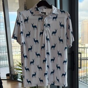 Men's Golf Shirt - Waggle Golf White and Blue Stag Print Golf Shirt